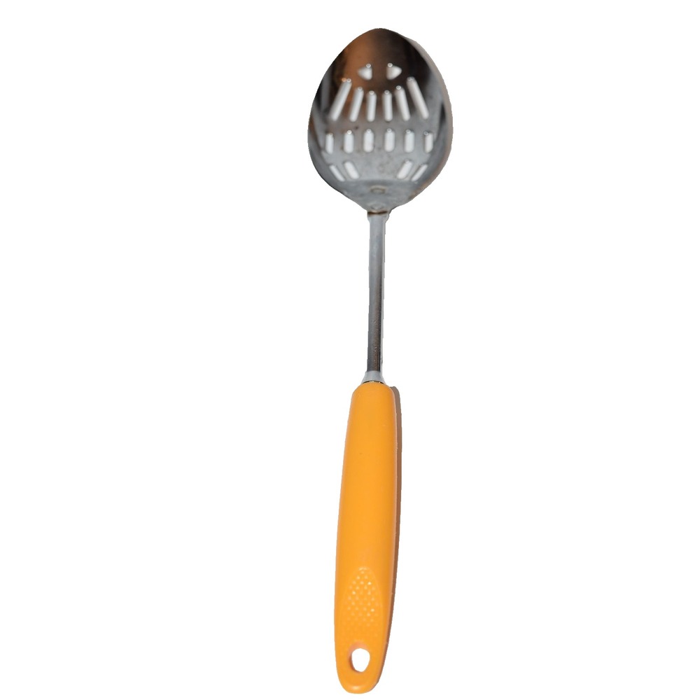 Vtg EKCO Slotted Stainless Steel Spoon Yellow Handle USA